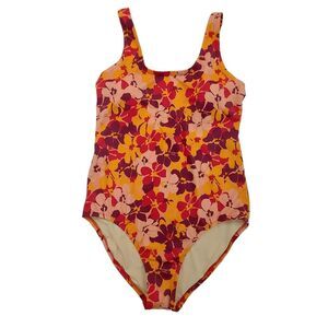 Amazon Essentials Swimsuit Womens Large Orange Floral Built-In Bra Summer Beach